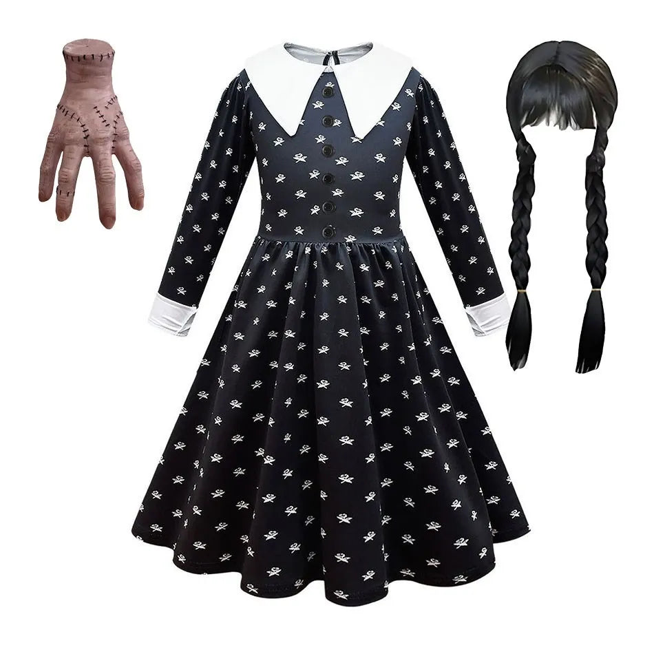 Traje de cosplay o disfras Wednesday Addams para niñas