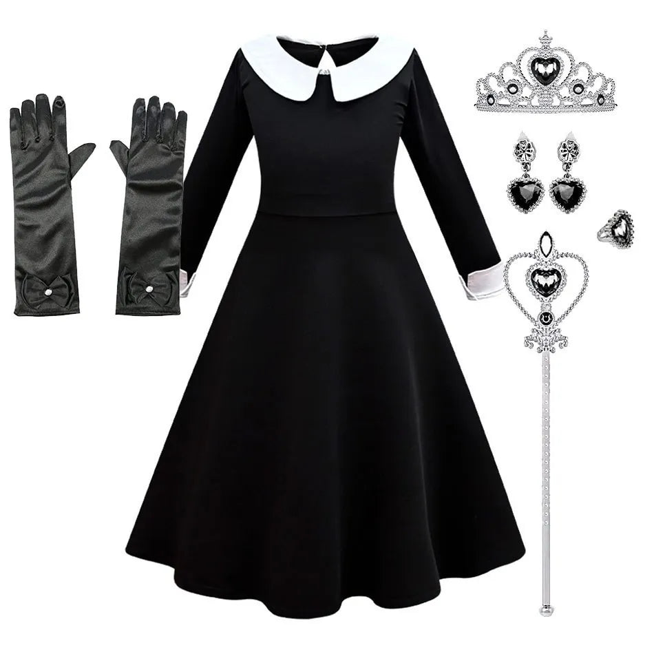Traje de cosplay o disfras Wednesday Addams para niñas