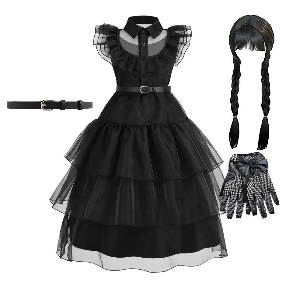 Traje de cosplay o disfras Wednesday Addams para niñas