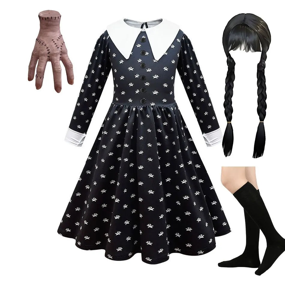 Traje de cosplay o disfras Wednesday Addams para niñas