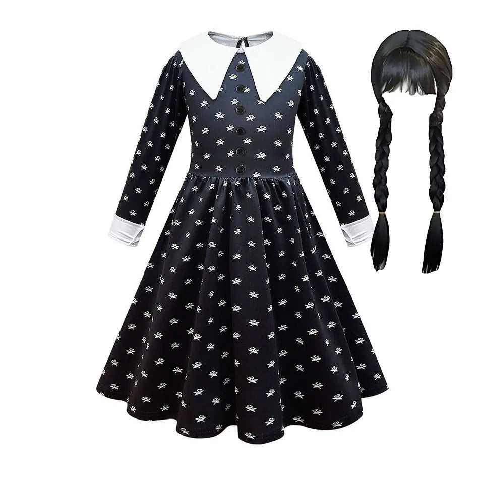 Traje de cosplay o disfras Wednesday Addams para niñas