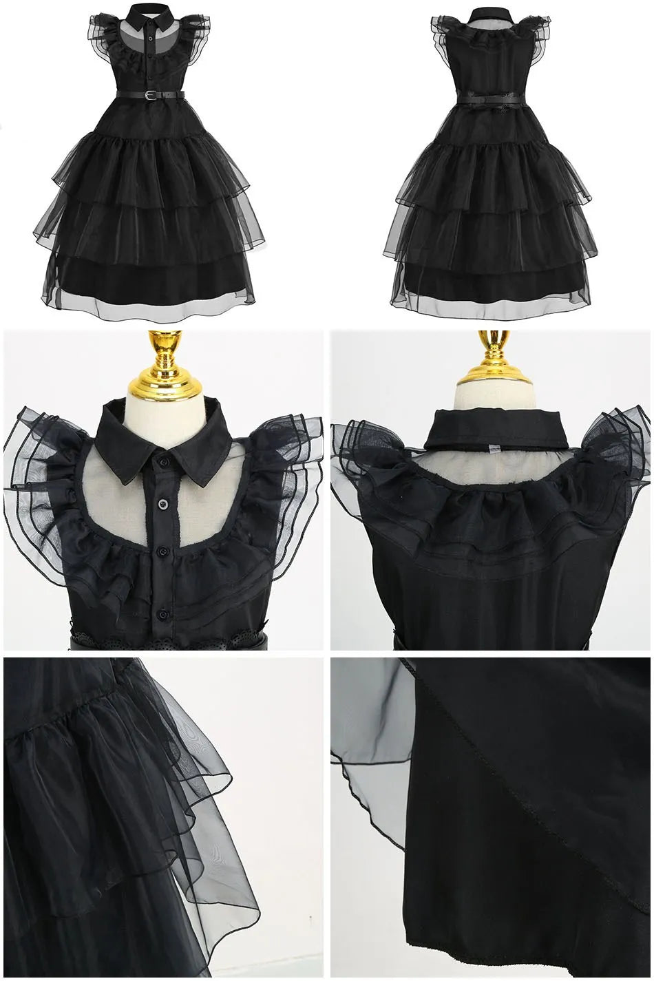 Accesorios y Traje de cosplay o disfras Wednesday Addams para niñas