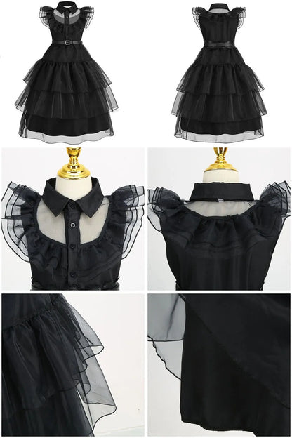 Accesorios y Traje de cosplay o disfras Wednesday Addams para niñas