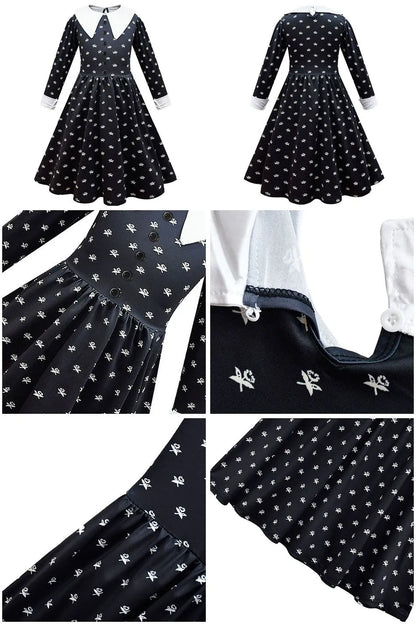 Accesorios y Traje de cosplay o disfras Wednesday Addams para niñas