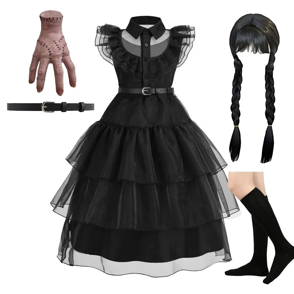 Traje de cosplay o disfras Wednesday Addams para niñas