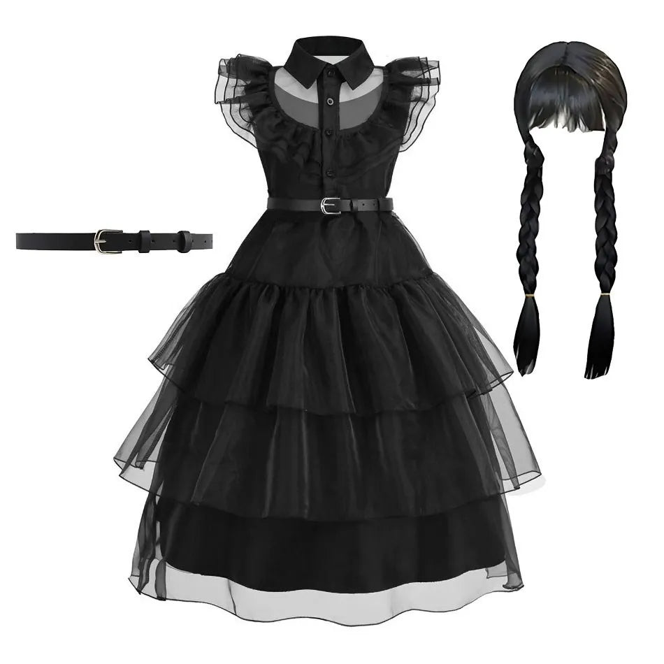 Traje de cosplay o disfras Wednesday Addams para niñas