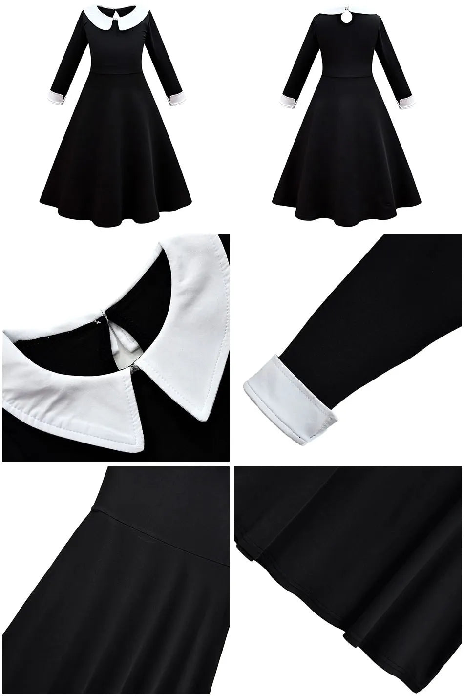 Accesorios y Traje de cosplay o disfras Wednesday Addams para niñas