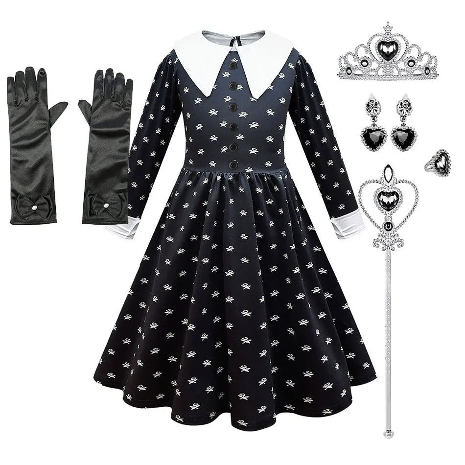 Traje de cosplay o disfras Wednesday Addams para niñas