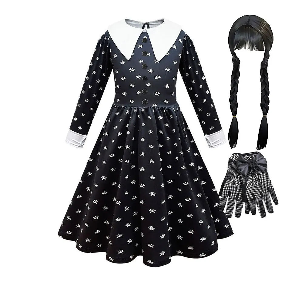 Traje de cosplay o disfras Wednesday Addams para niñas