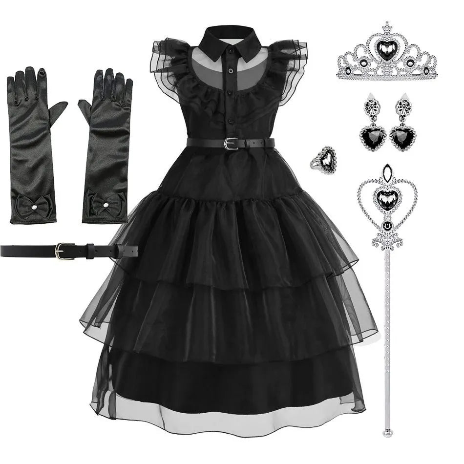Traje de cosplay o disfras Wednesday Addams para niñas