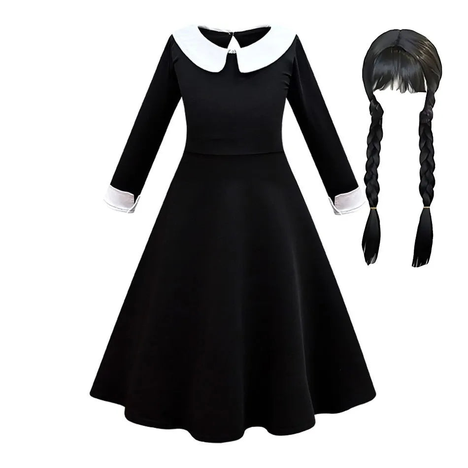 Traje de cosplay o disfras Wednesday Addams para niñas