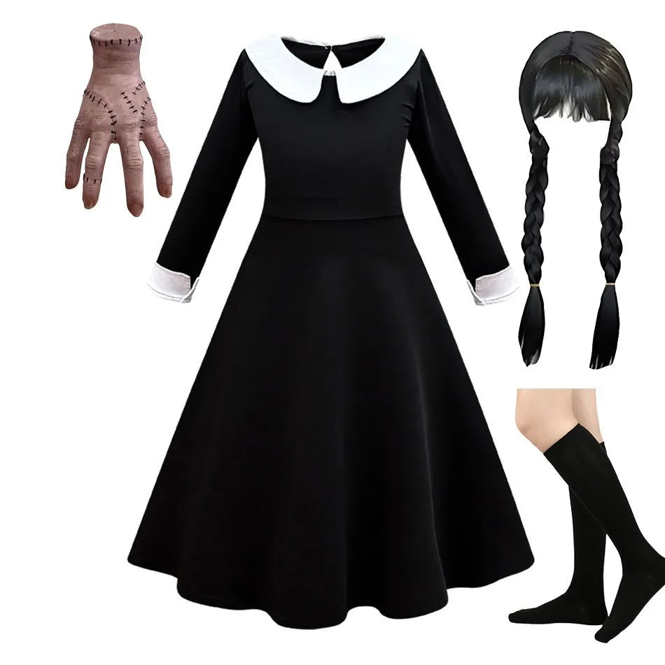 Traje de cosplay o disfras Wednesday Addams para niñas